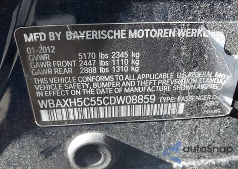 2012 BMW 528I xDrive from USA, damaged, VIN WBAXH5C55CDW08859